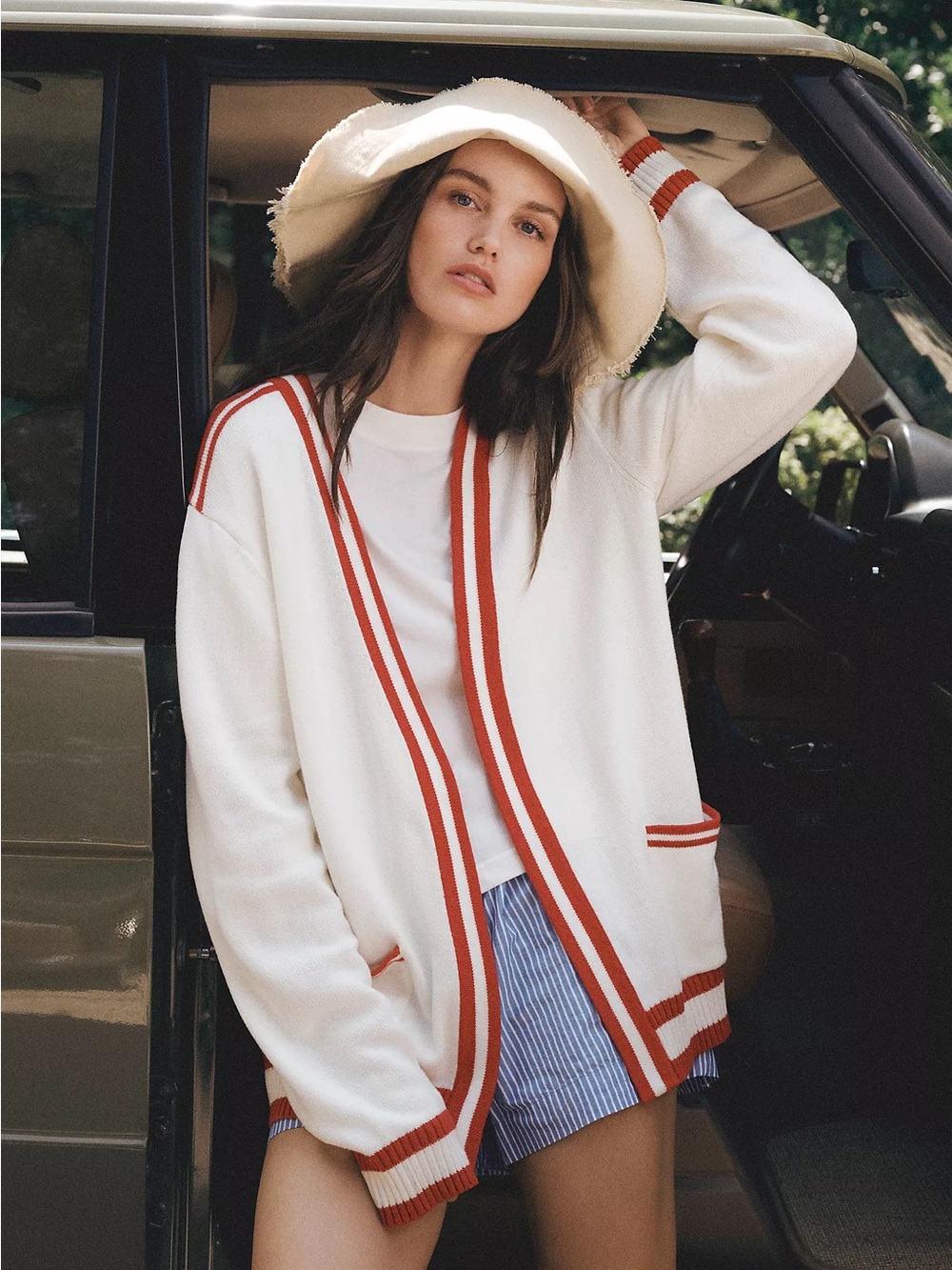 Ellsworth & Ivey Game Day Varsity Cardigan Sweater Red White One Size NWT